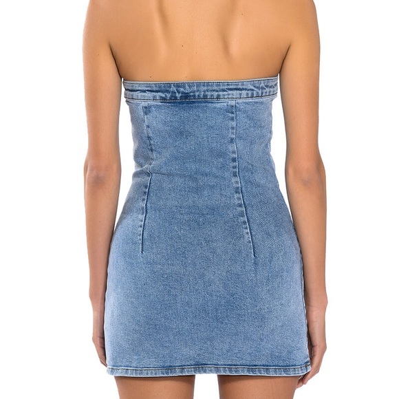 Akira (L) Butterfly Kiss Embellished Denim Mini Tube Dress- Rhinestone Butterfly - Picture 3 of 10